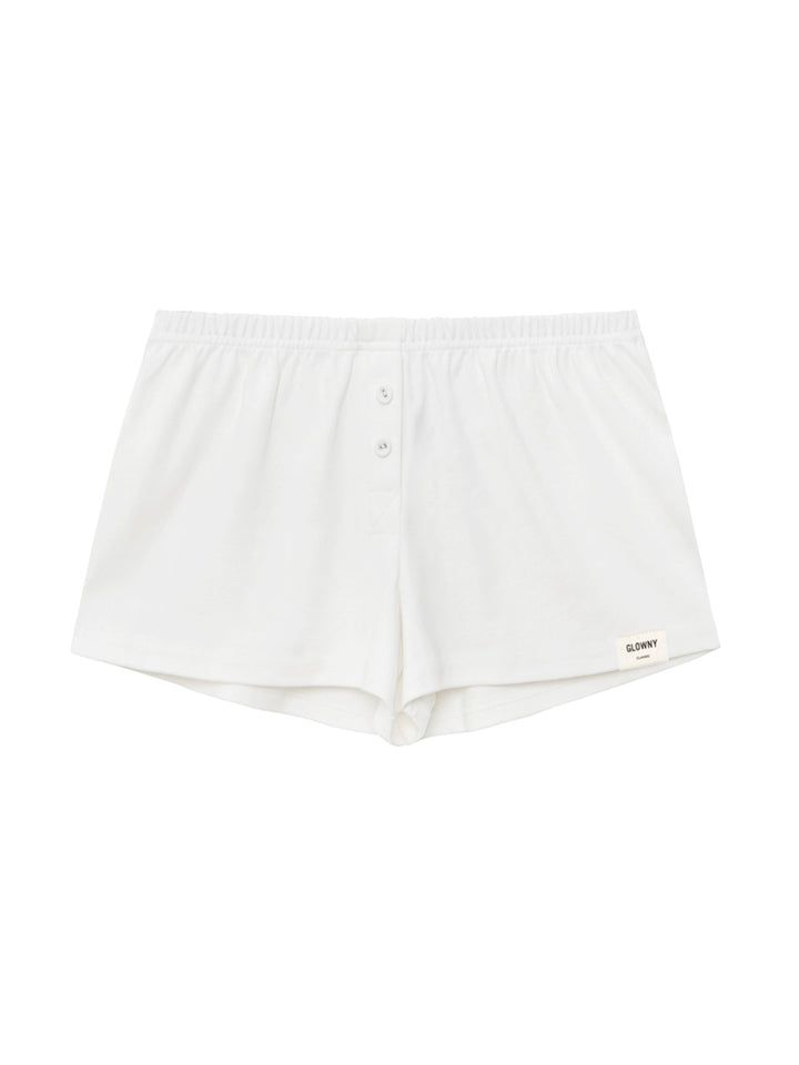 GLOWNY Button Fly Mini Shorts (White)