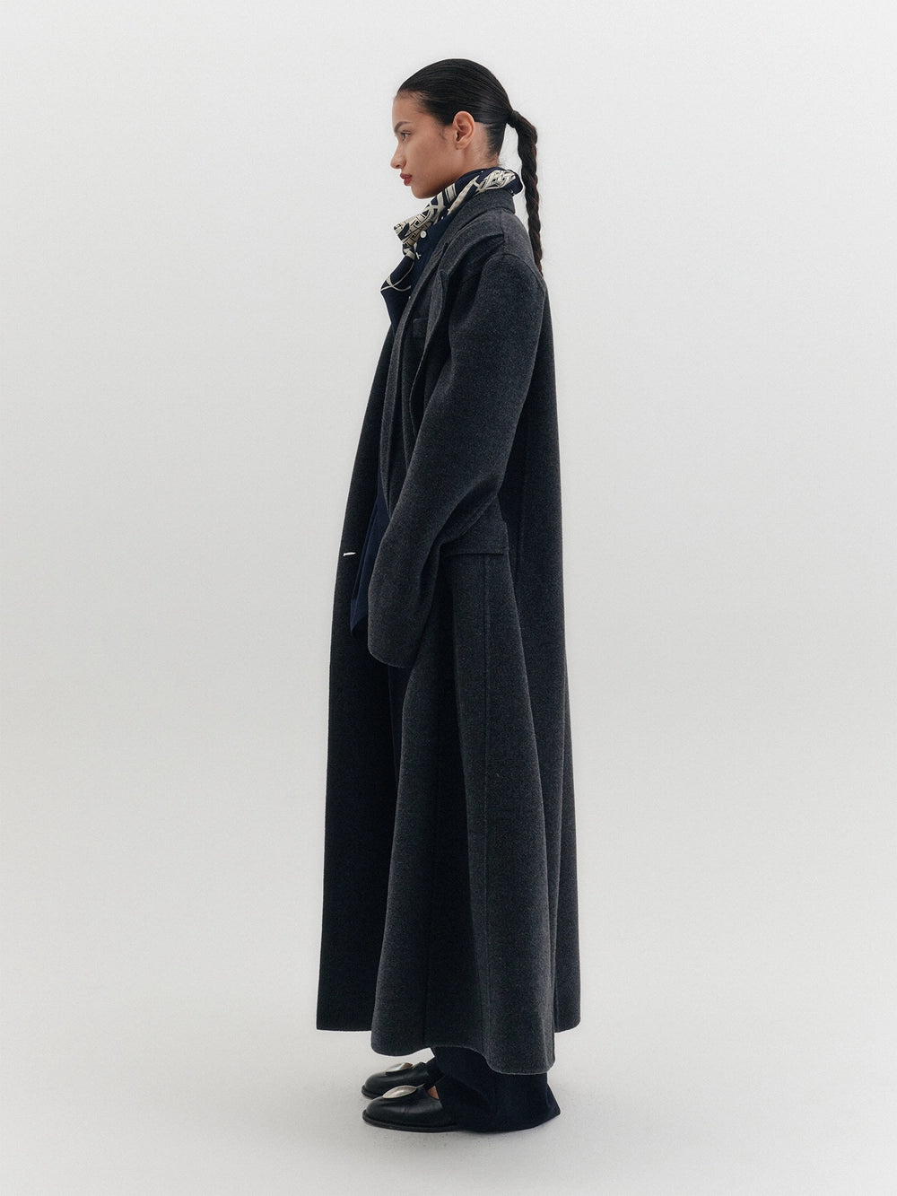 EENK Double Collar Long Coat - Gray