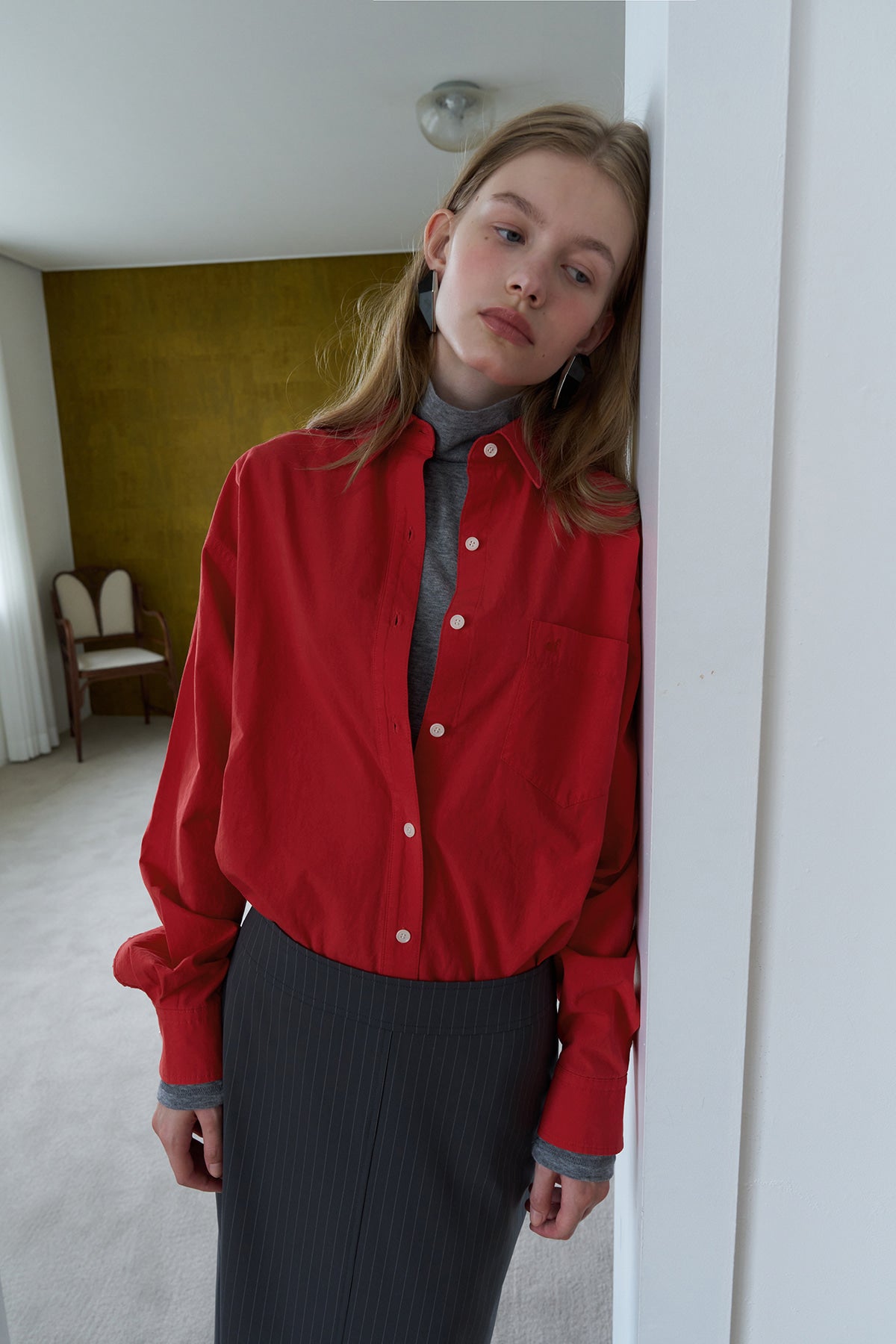 Overdueflair Essential Bio-Washed Cotton Shirt Red