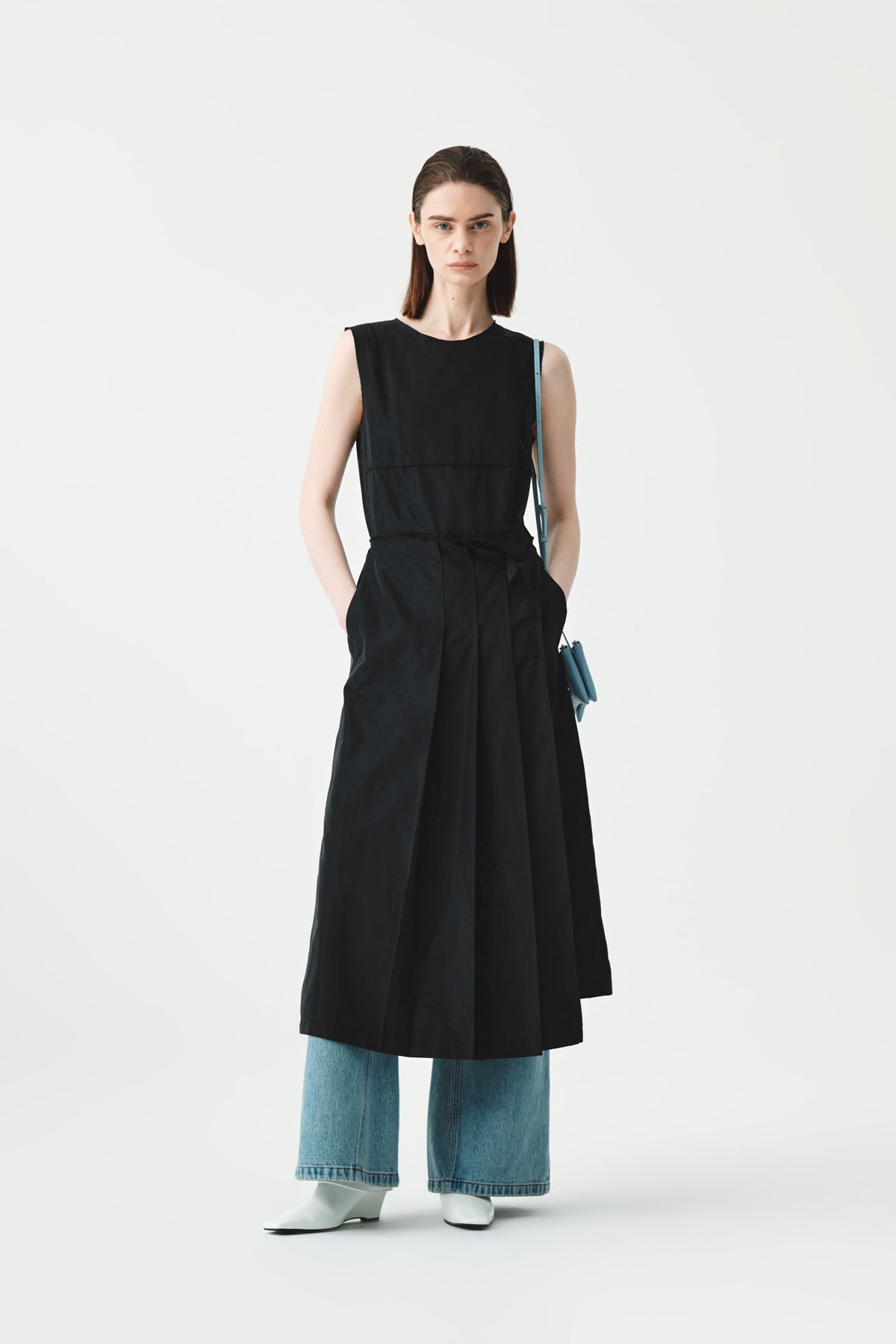 [matinkim] Wrap Pleats Sleeveless Long Dress IN Black