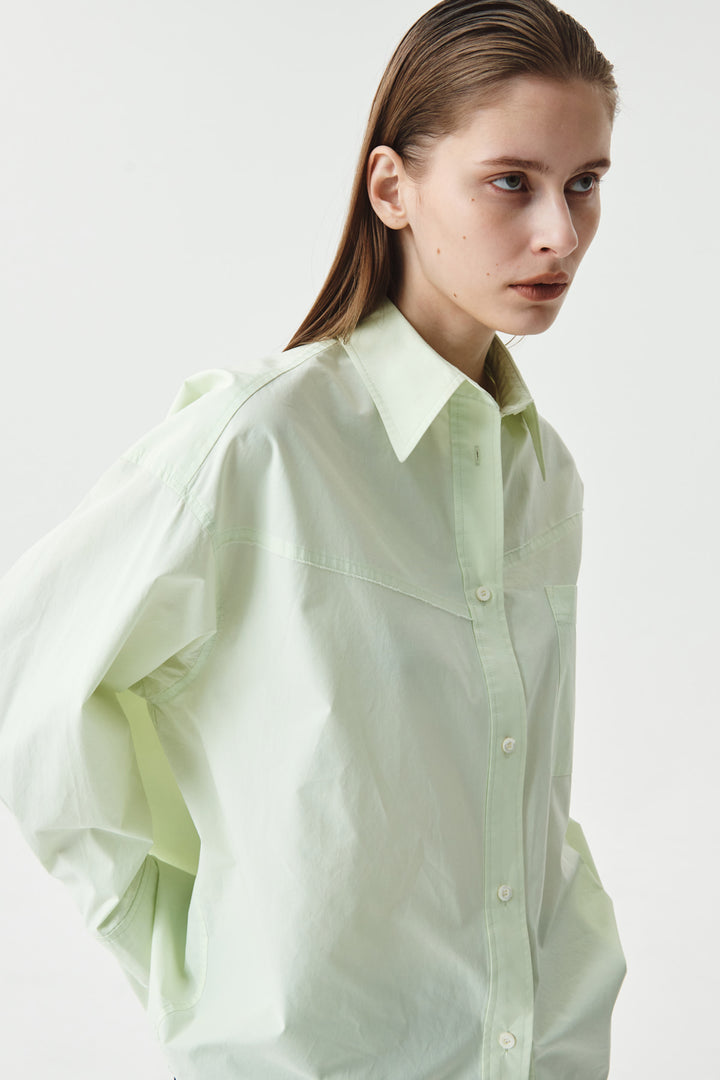 Matinkim Mini Label Pocket Solid Shirt IN Light Green