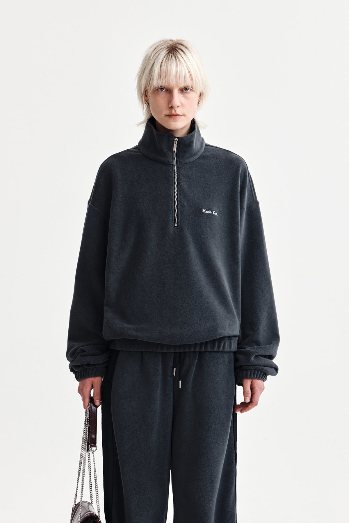 Matinkim Sherpa Fleece Half Zip UP Top IN Charcoal
