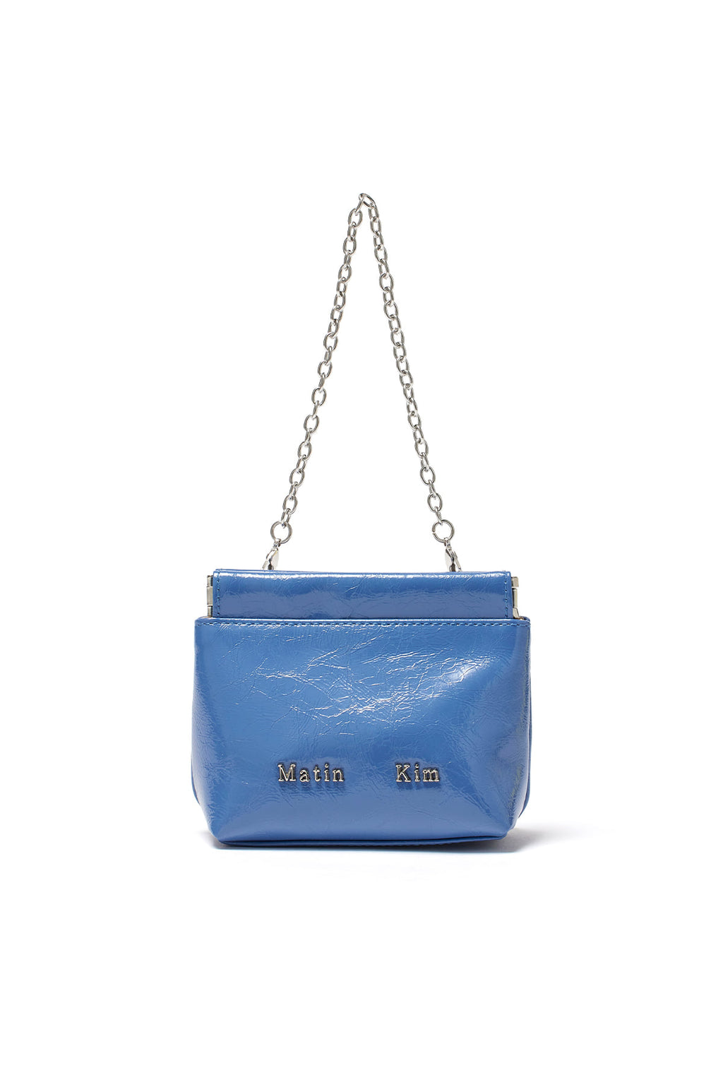[matinkim] GLOSSY LEATHER MINI WALLET BAG IN SMOKE BLUE