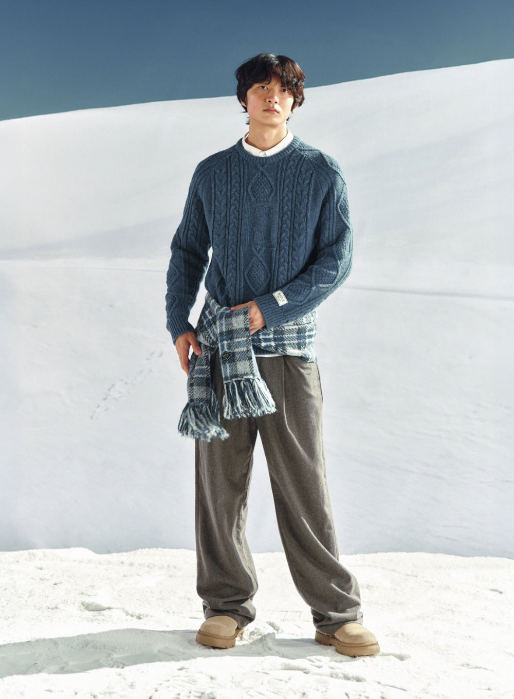 [satur] Big Cable Fisherman Pullover Knit - Blue
