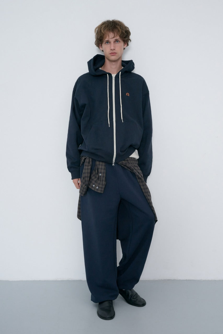 Dunst Unisex Leather Logo Zip-Up Hoodie French Navy
