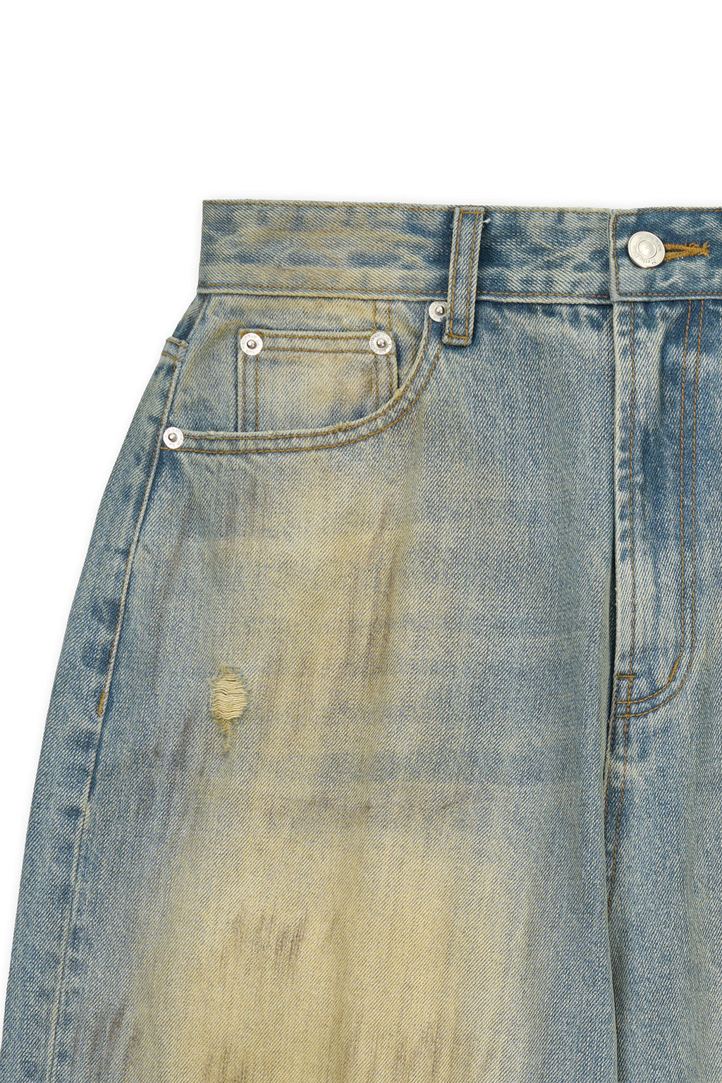 Matinkim Vintage Dirty Washed Denim Pants IN Light Blue