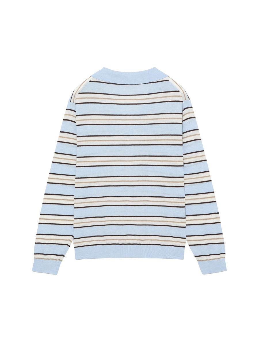 GLOWNY G Stripe Henley Loose Fit Knit (Light Blue)