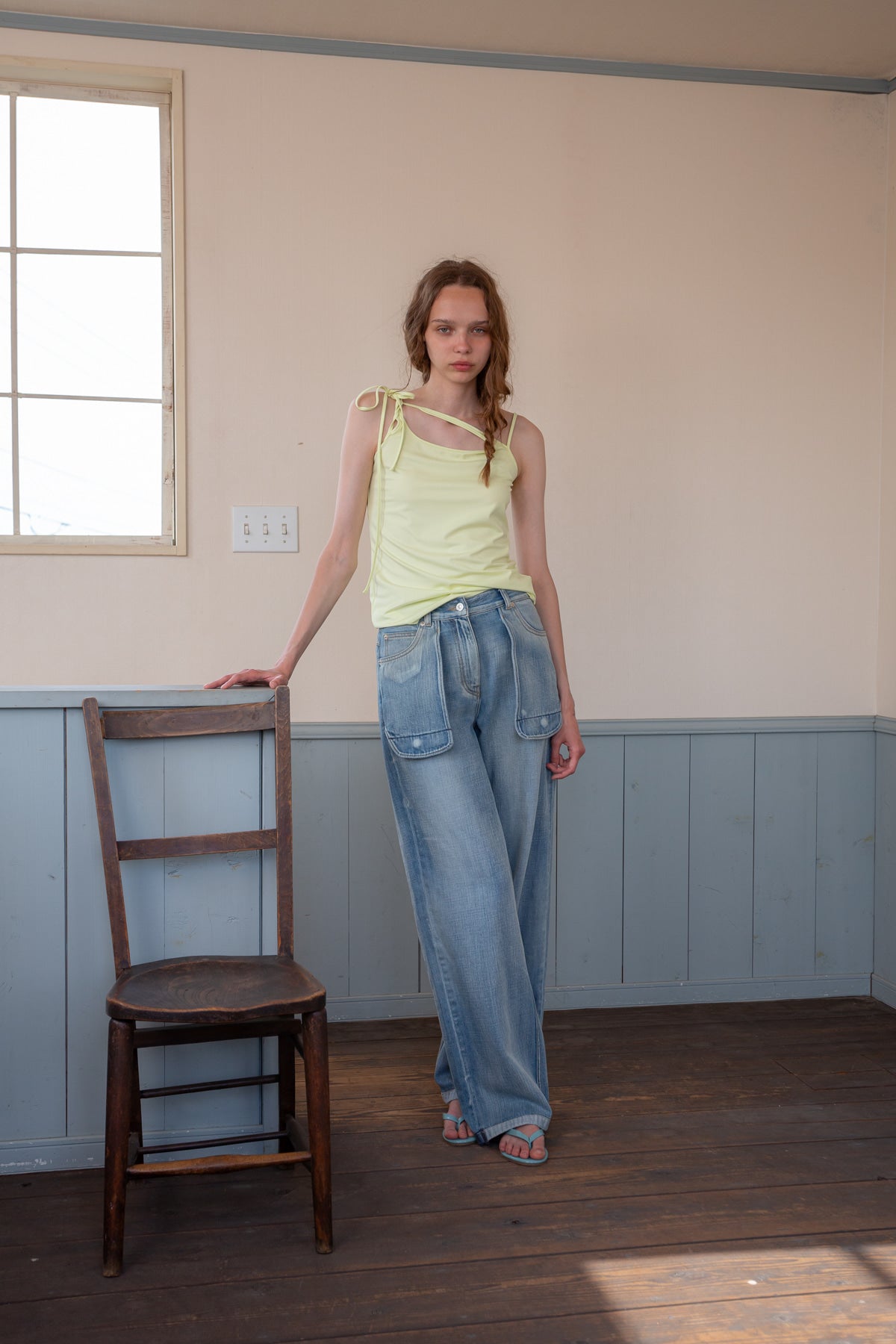 [matinkim] STRING HALTER NECK TANK TOP IN LIGHT YELLOW