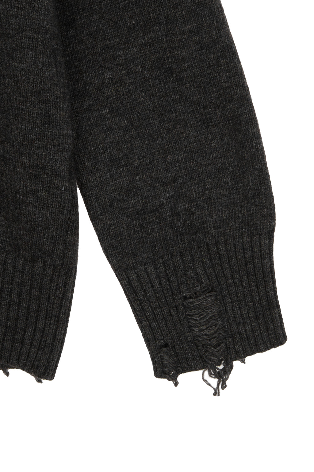 [matinkim] DAMAGE LOGO KNIT HOODIE IN CHARCOAL