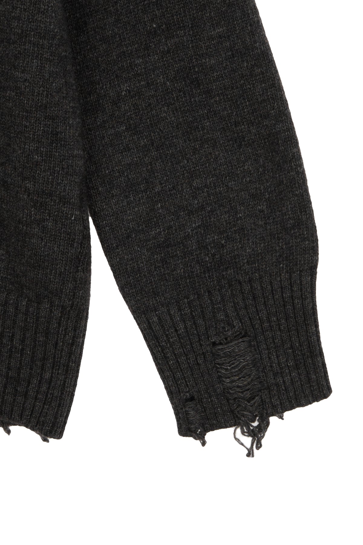 [matinkim] DAMAGE LOGO KNIT HOODIE IN CHARCOAL