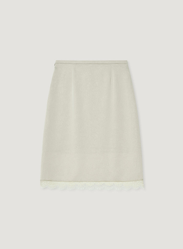 Mango Maniplease Aile Satin Lace Skirt Cream Beige