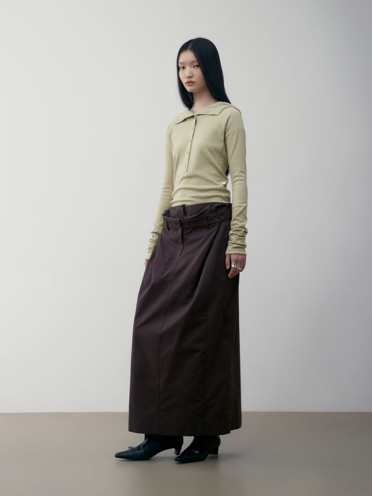 Low Classic Double Waist Long Skirt Brown