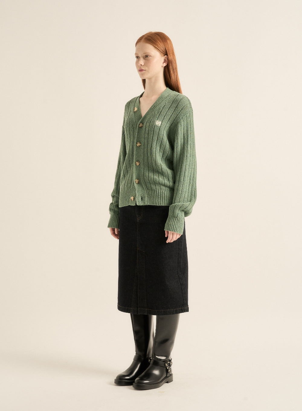 [satur] (W) Faro Over Size Boucle Cardigan - Sage Green