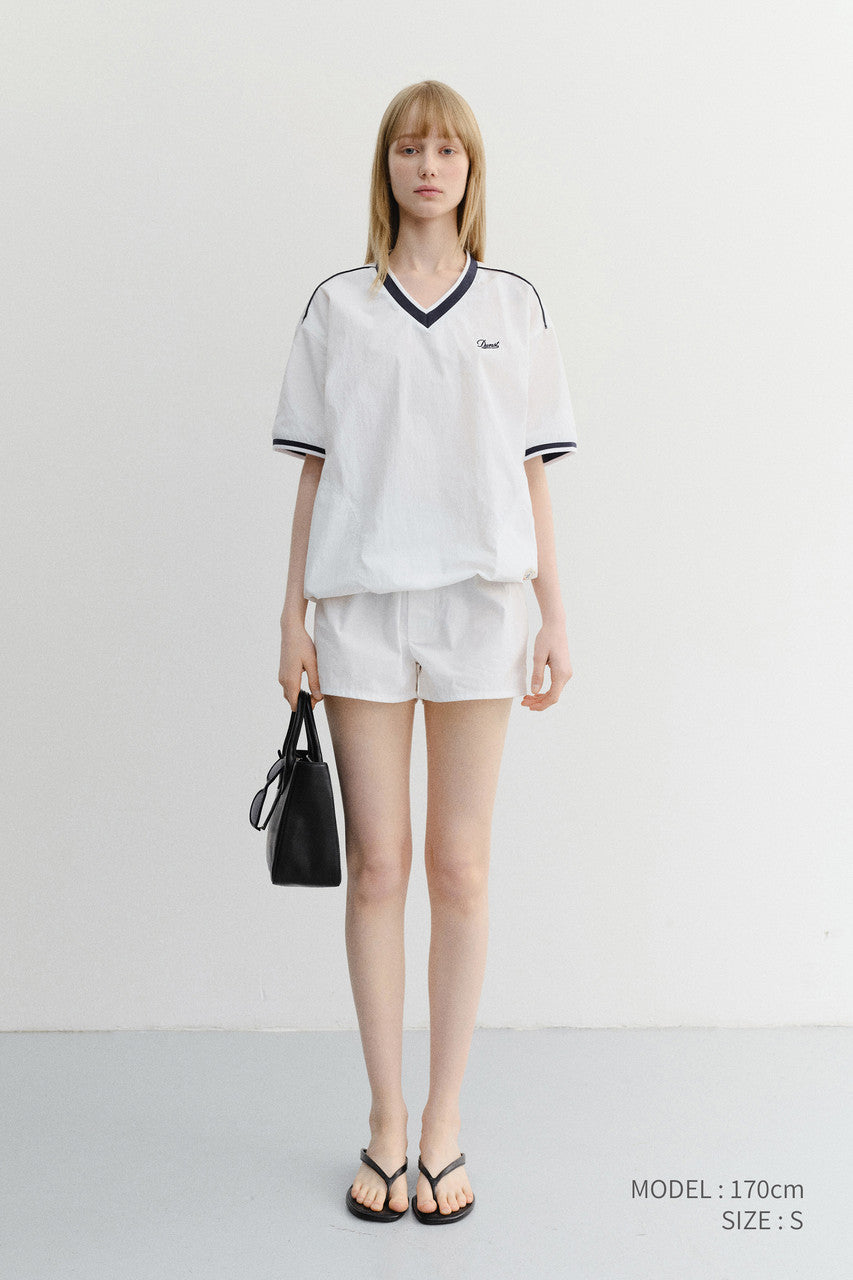 Dunst Unisex V-Neck Woven Top White