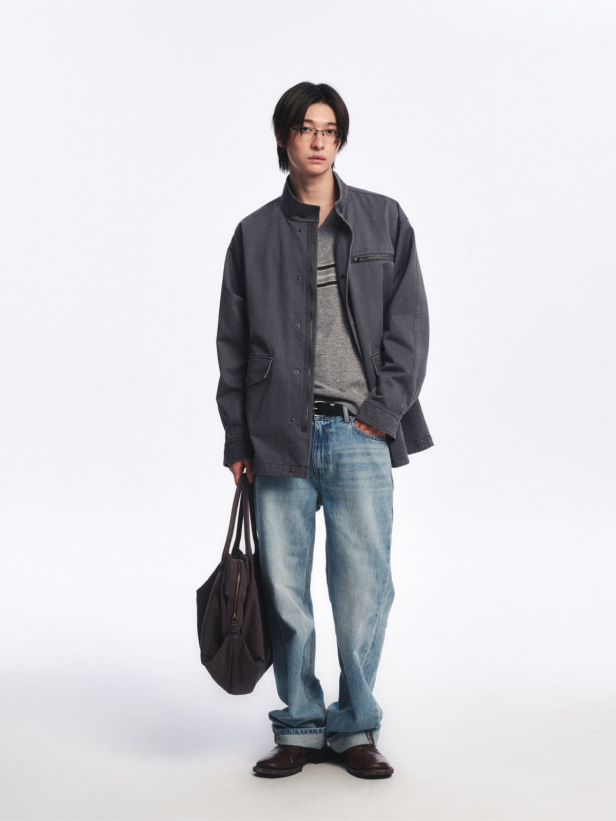 Low Classic Washed Cotton Utility Jacket Charcoal