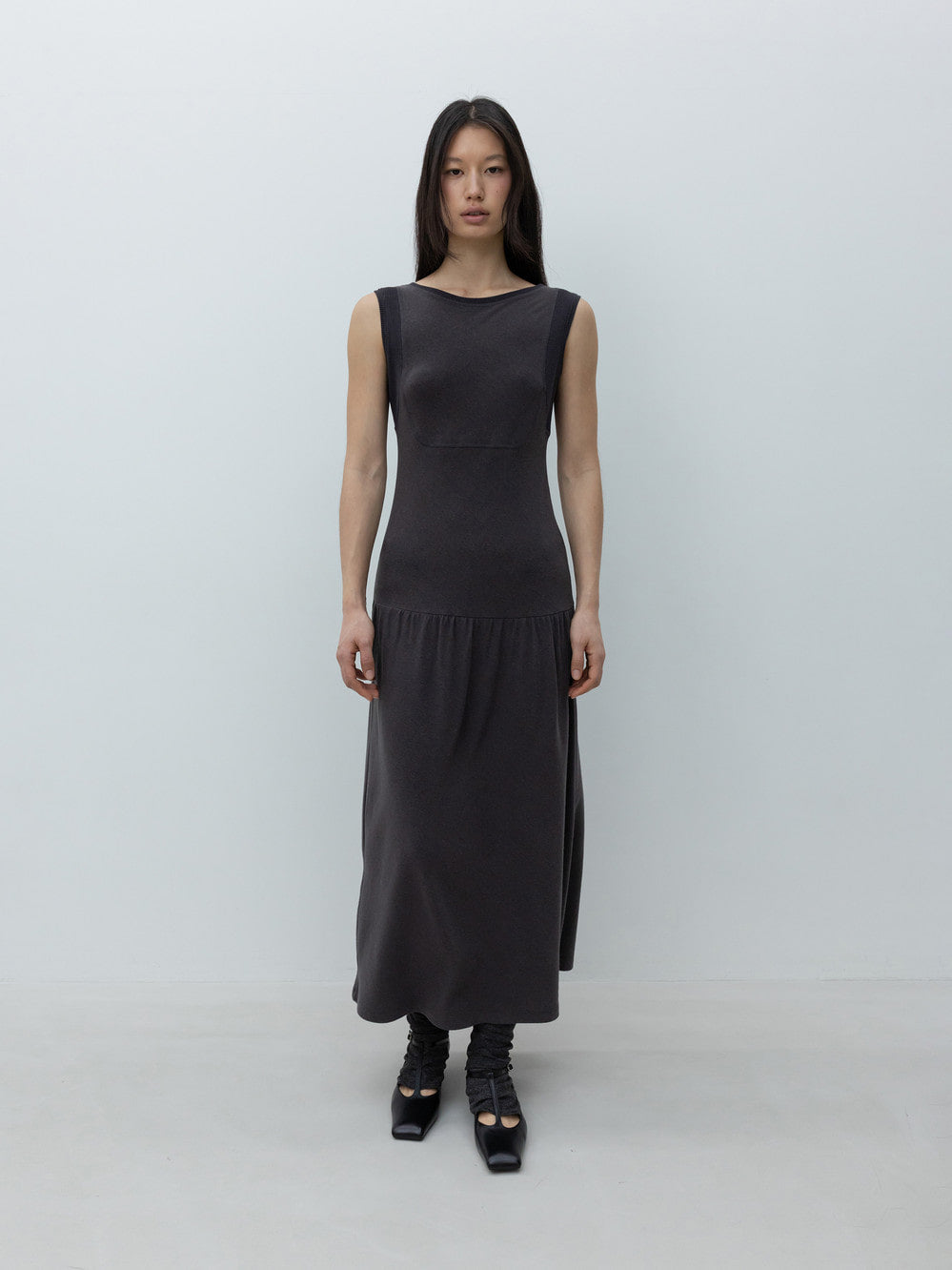 Low Classic Sleeveless Jersey Dress Charcoal