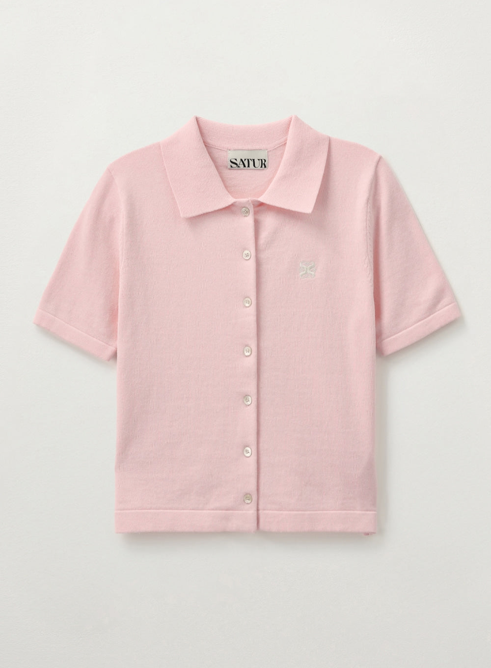 [satur] (W) Basic Cotton Collar Half Cardigan - Pink