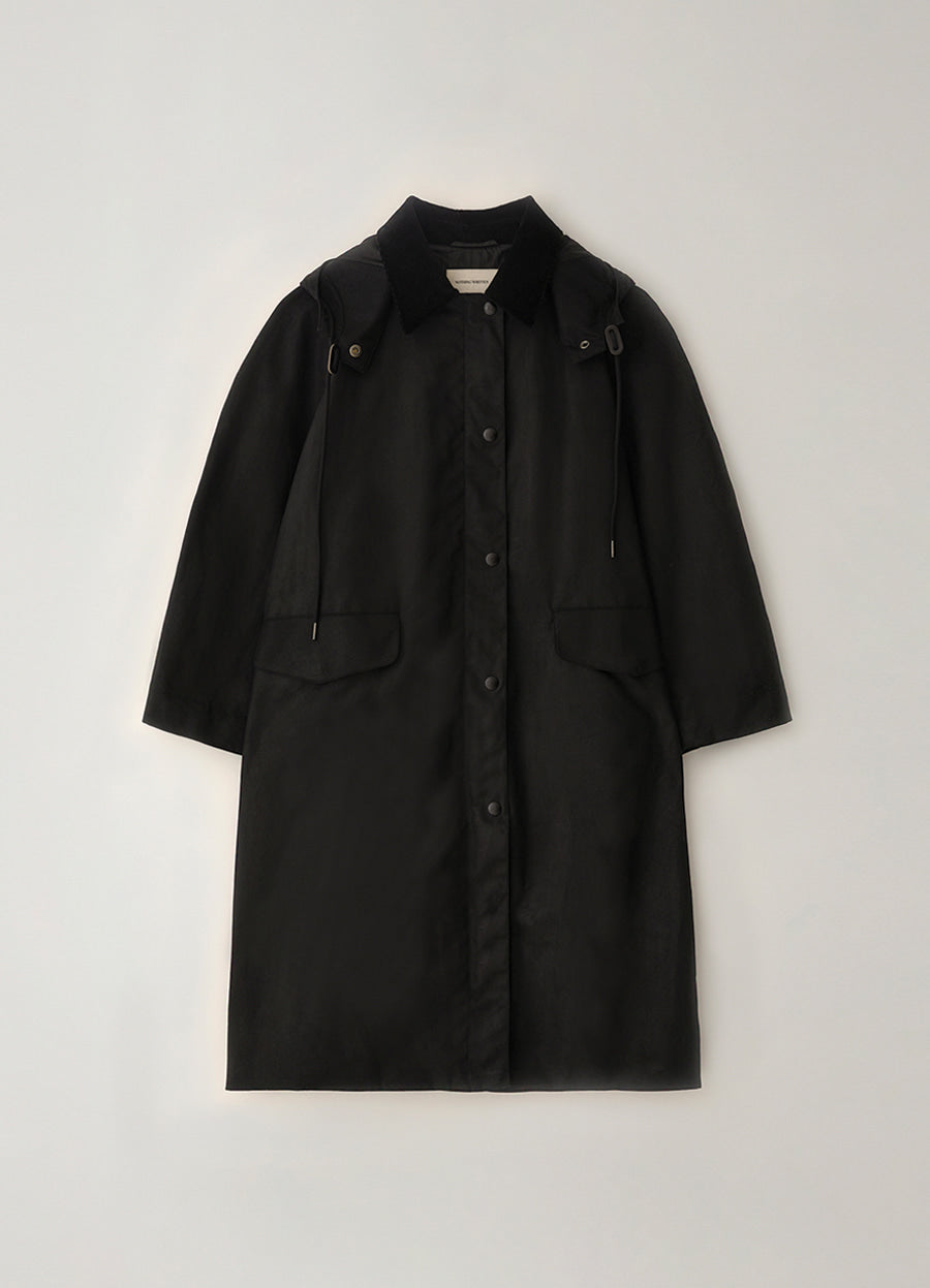 Nothing Written Waxed cotton hooded trench (Black)