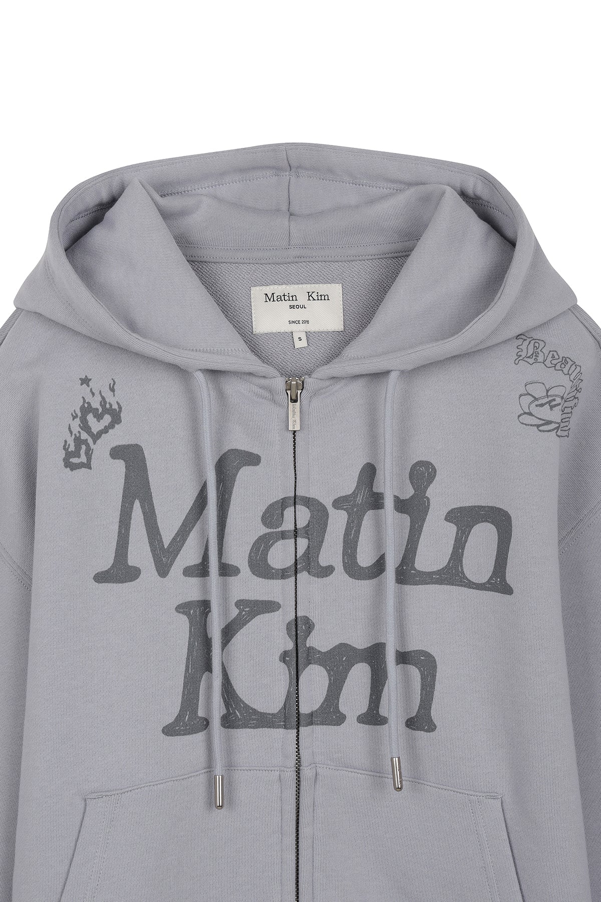 [matinkim] GRAFFITI ARTWORK HOODY ZIP UP IN SMOKE BLUE