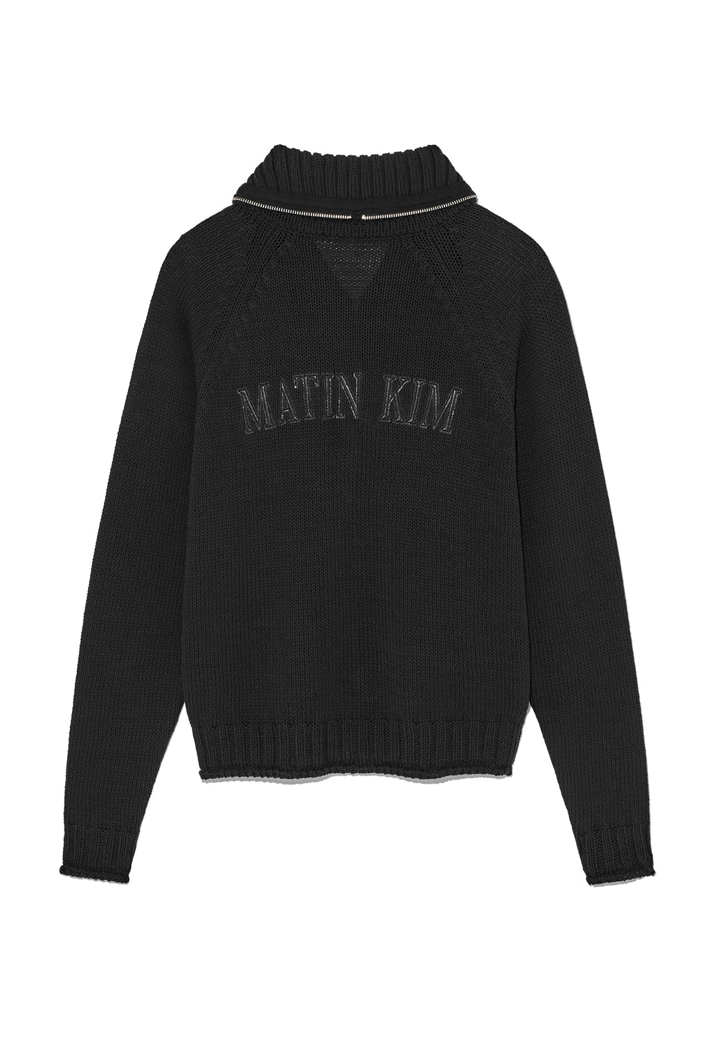 [matinkim] APPLIQUE LOGO PATCH KNIT ZIP UP FOR WOMEN IN BLACK