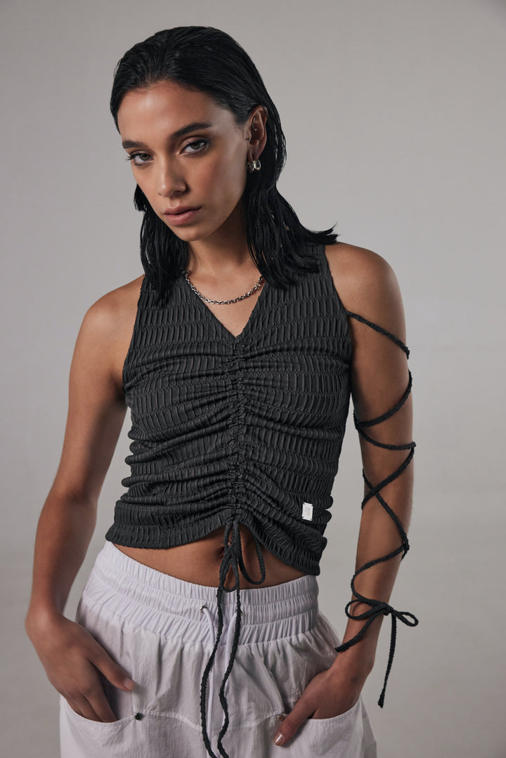Treemingbird Tied Strap Sleeveless Charcoal