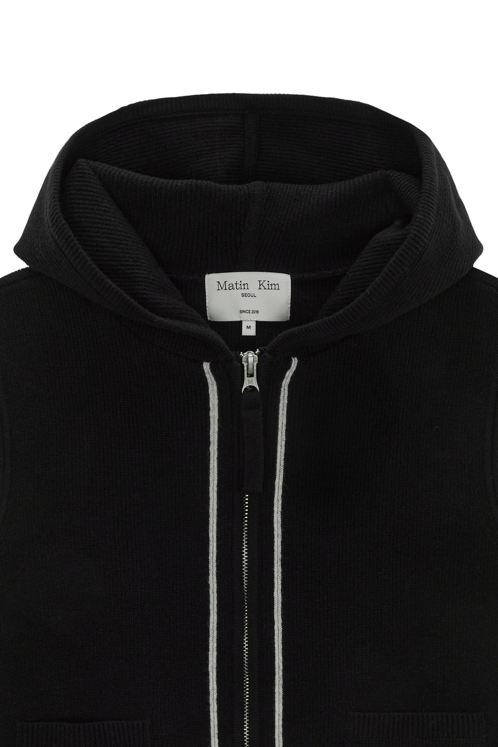 [matinkim] HOODY LOGO KNIT VEST FOR WOMEN IN BLACK