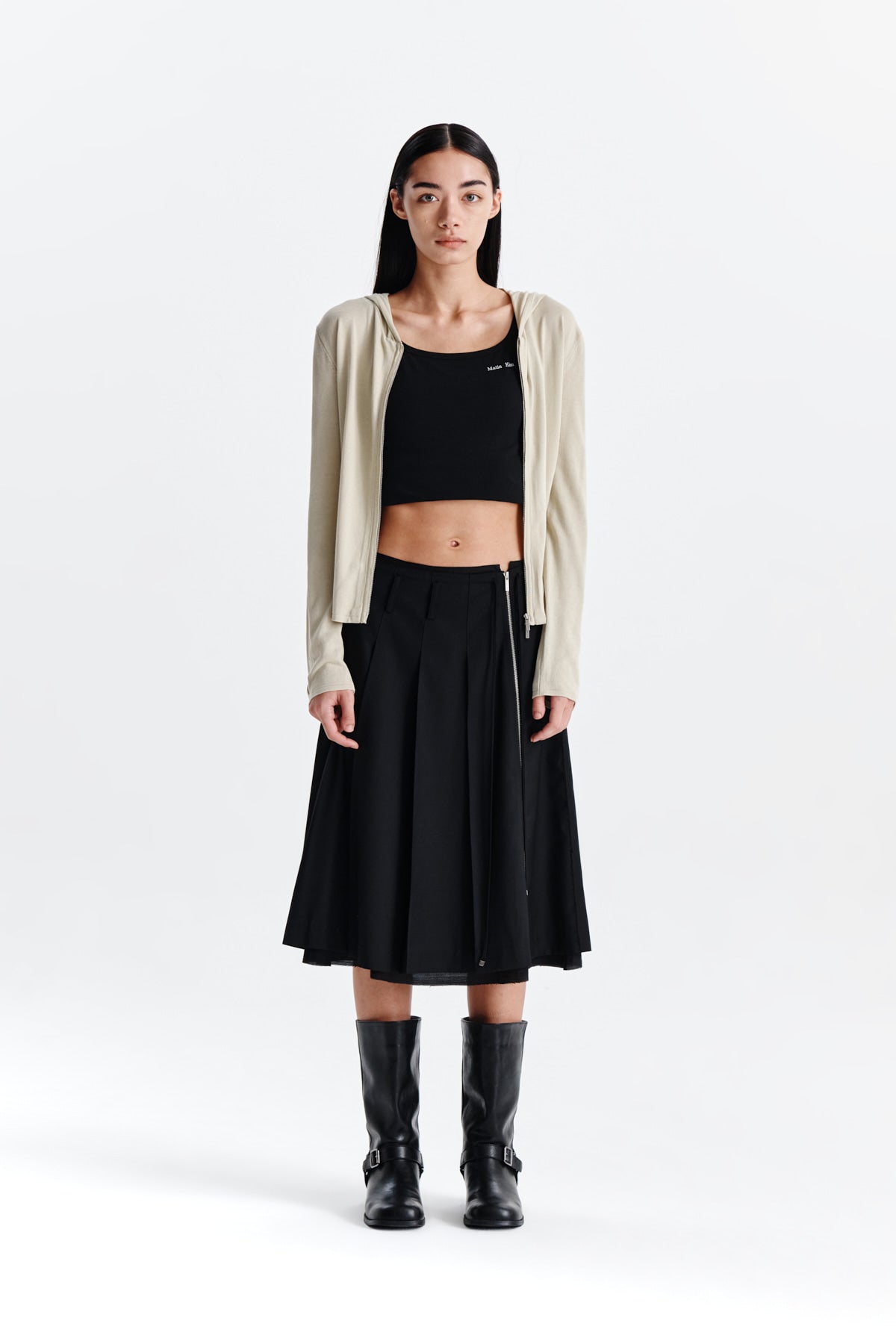 [matinkim] STRING POINT LAYERED PLEATS SKIRT IN BLACK