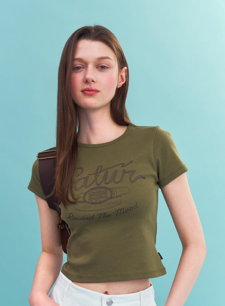Satur (W) Belt Graphic Slim Fit T-Shirt - Khaki