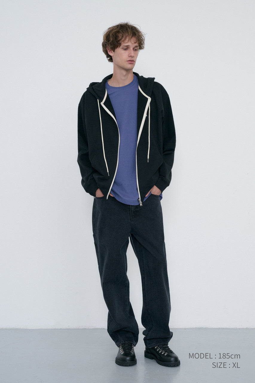 Dunst Unisex Leather Logo Zip-Up Hoodie Black