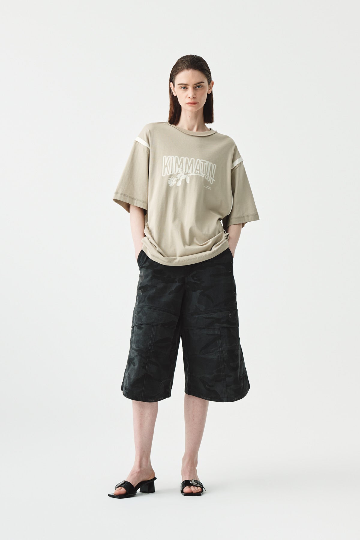 Matinkim Rose Print Oversize T-Shirt IN Beige