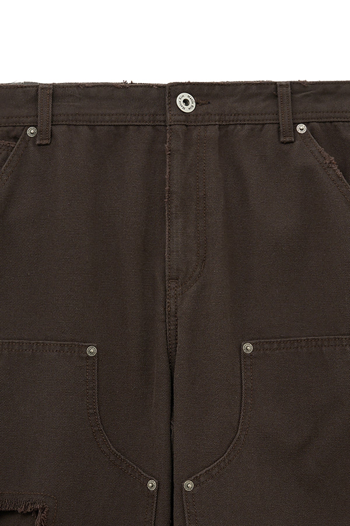 [matinkim] DISTRESSED DOUBLE KNEE WORK PANTS FOR MEN IN BROWN
