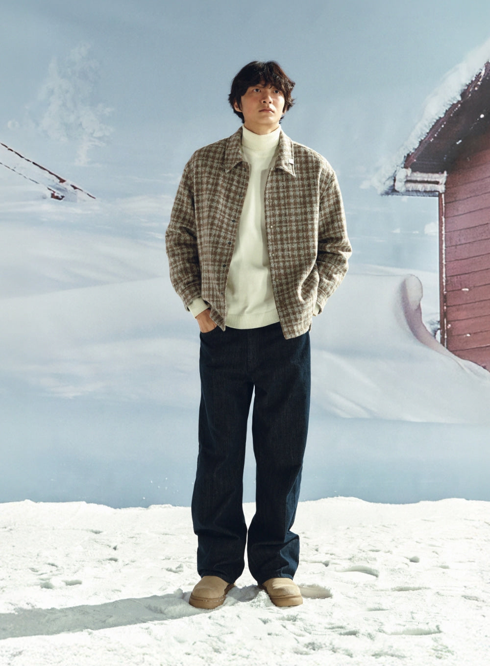 [satur] Check Fleece Shirt Jacket - Gray