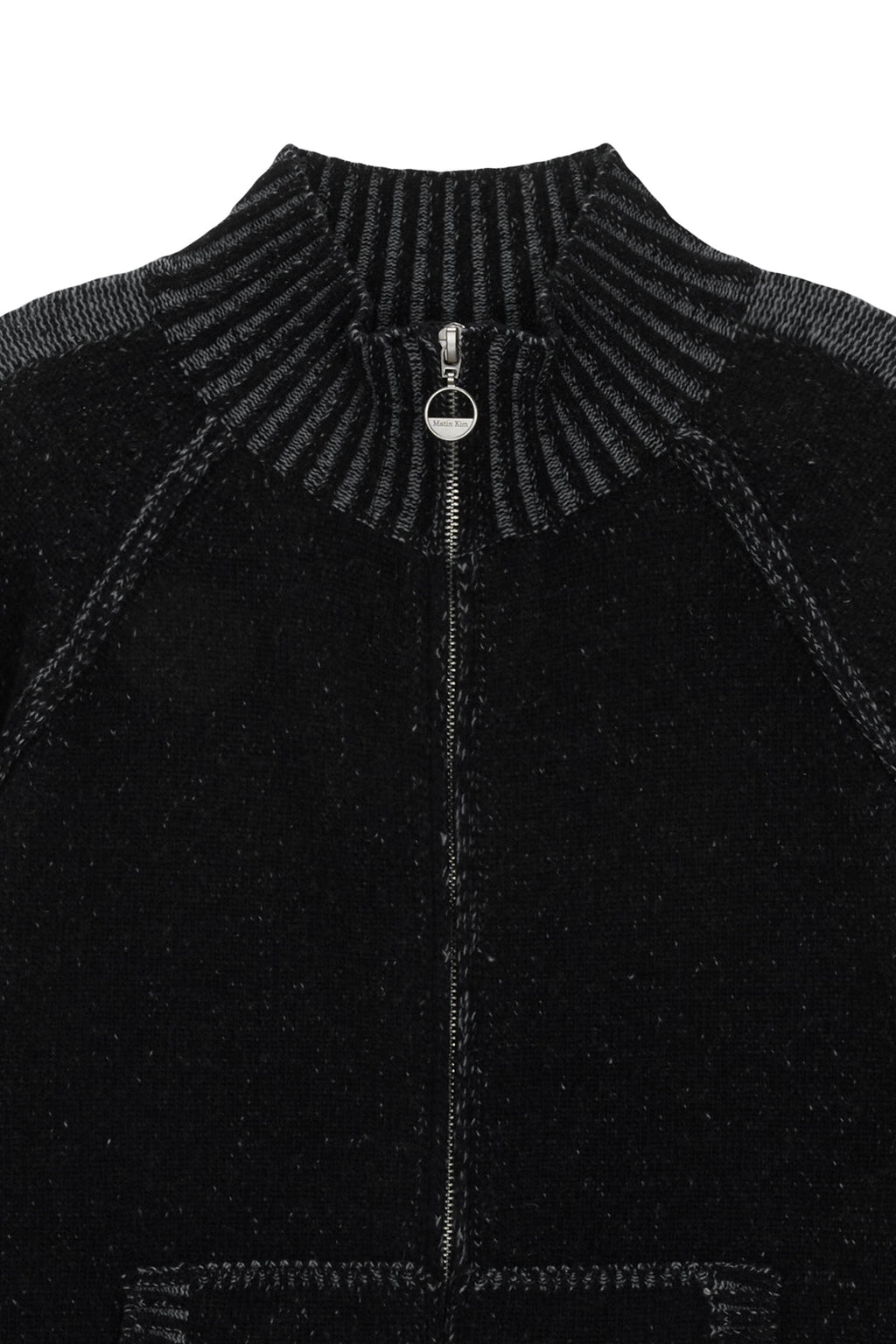 [matinkim] TWO TONE MIXED KNIT ZIP UP FOR WOMEN IN BLACK