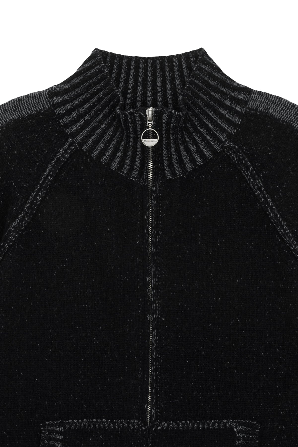 [matinkim] TWO TONE MIXED KNIT ZIP UP FOR WOMEN IN BLACK