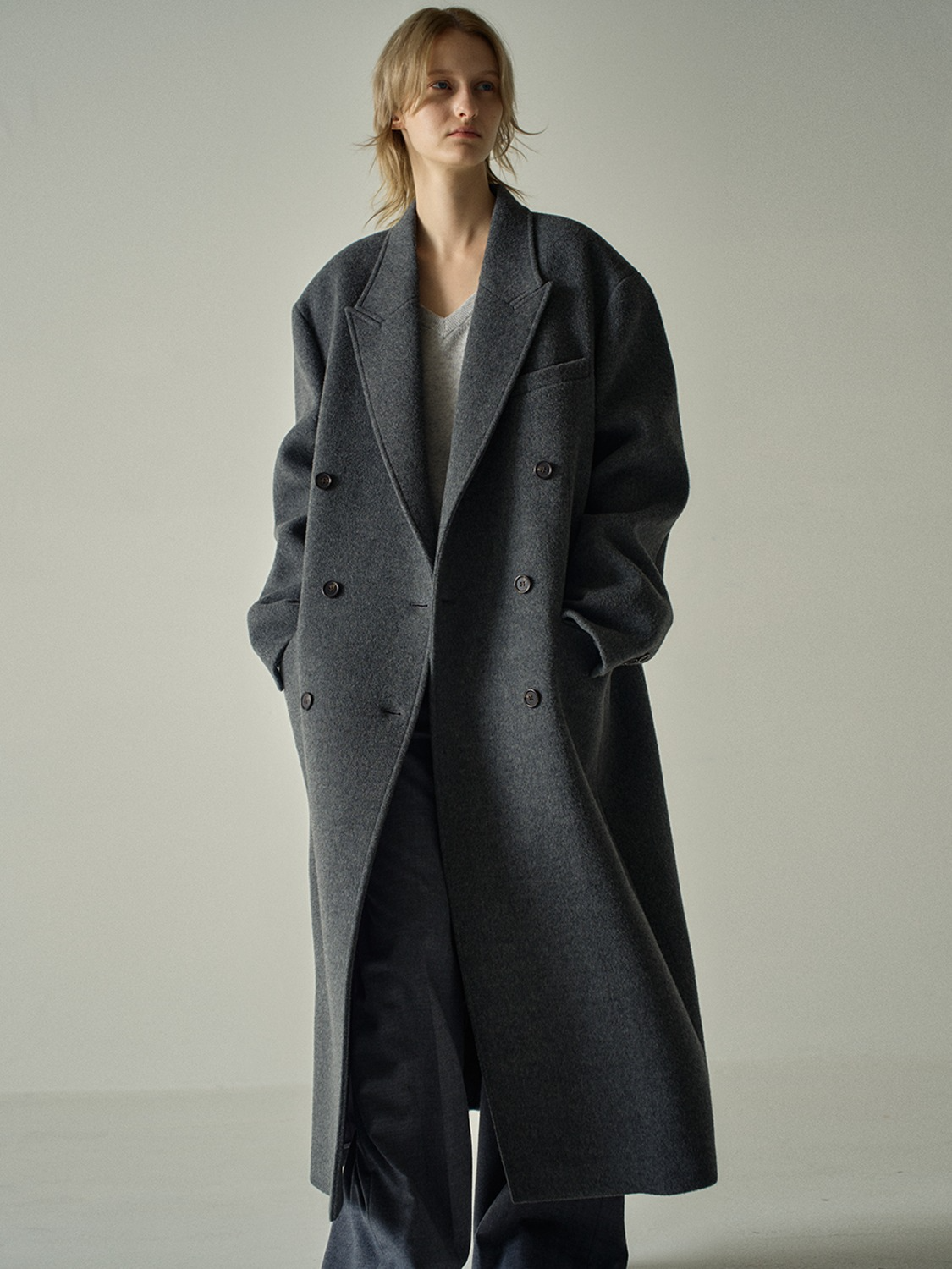 Facade Pattern Cashmere Double Coat charcoal