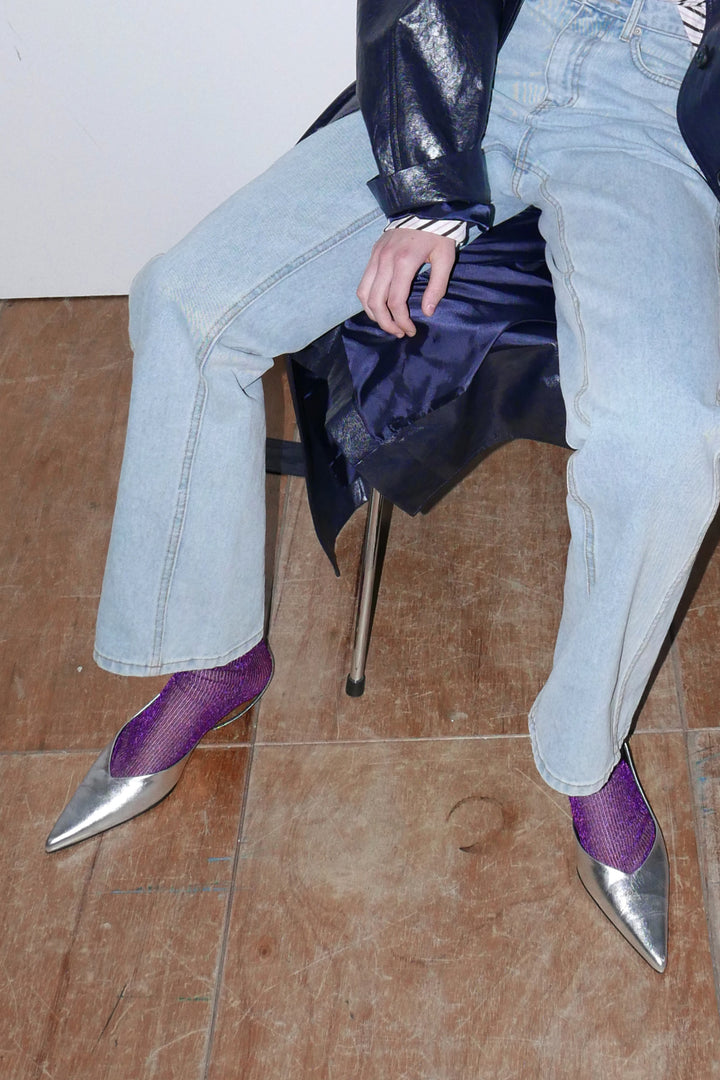 Overdueflair Metallic Knee Socks Purple