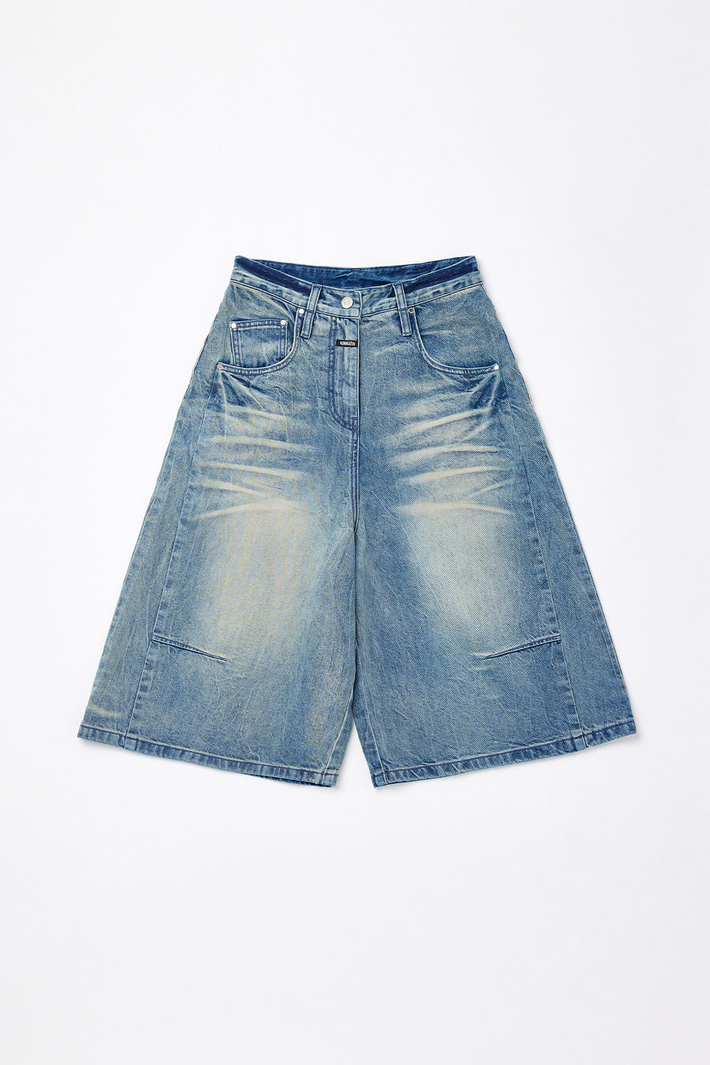 Matinkim Matin Kim Embo Washed Bermuda Denim Pants IN Light Blue