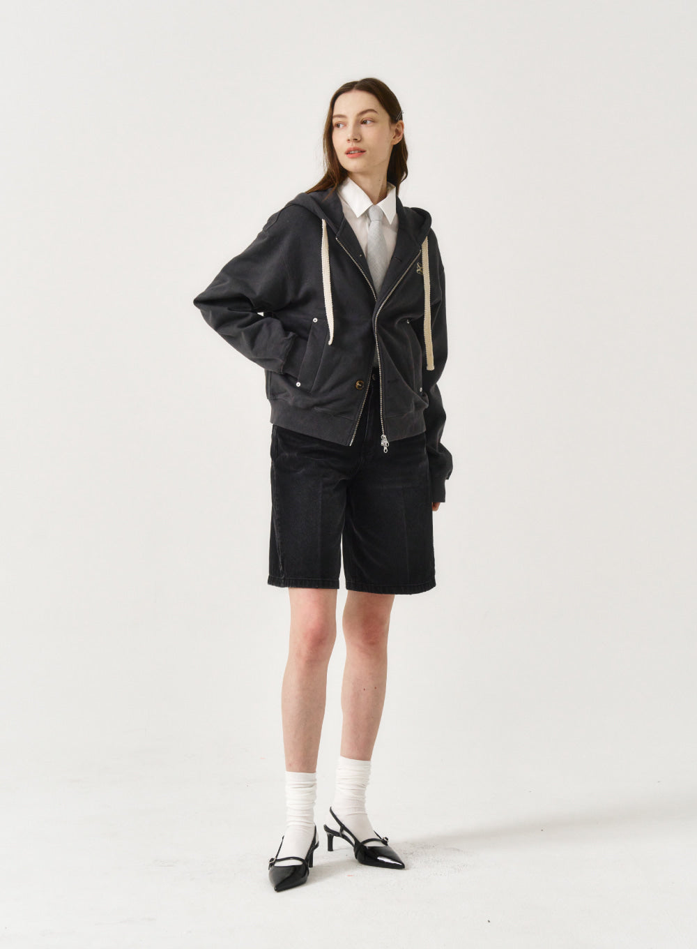 [satur] (W) Teo Cotton All Day Hood Zip-Up - Classic Charcoal