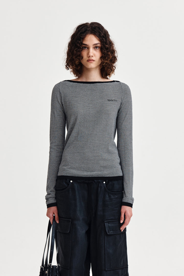 Matinkim Essential Boat Neck Knit Top IN Black