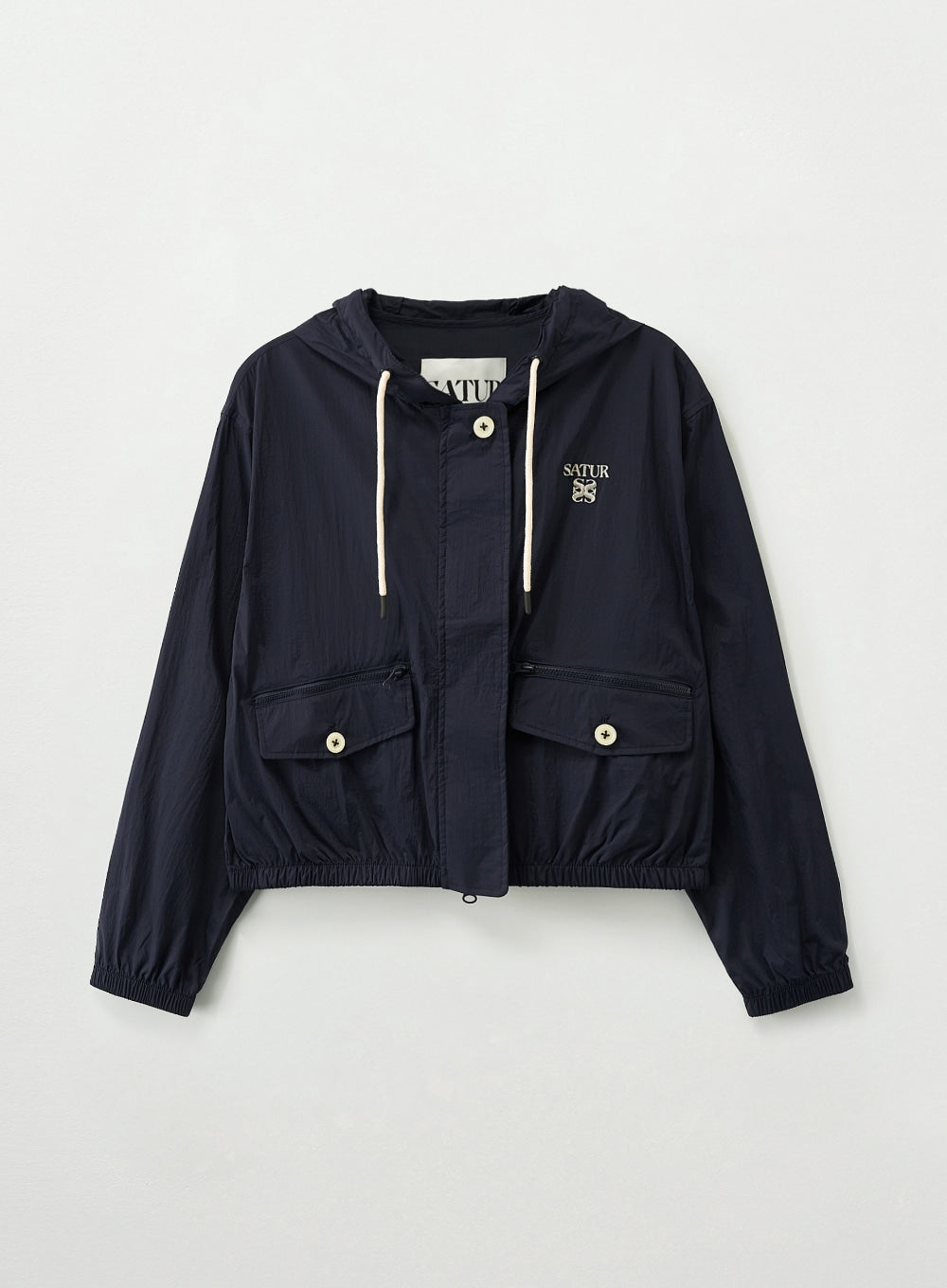 Satur Crop Hood Wind Jacket - Navy