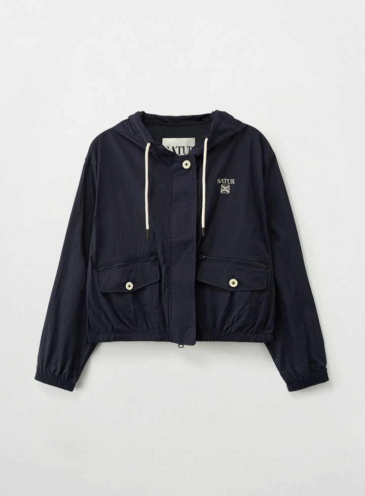 Satur Crop Hood Wind Jacket - Navy