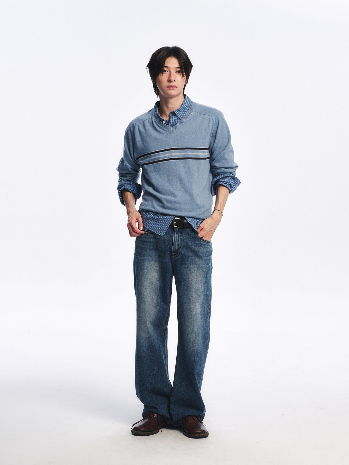 Low Classic Wool Blend Line Sweater Dusty Blue