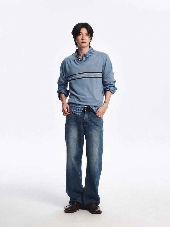 Low Classic Wool Blend Line Sweater Dusty Blue - Low Classic
