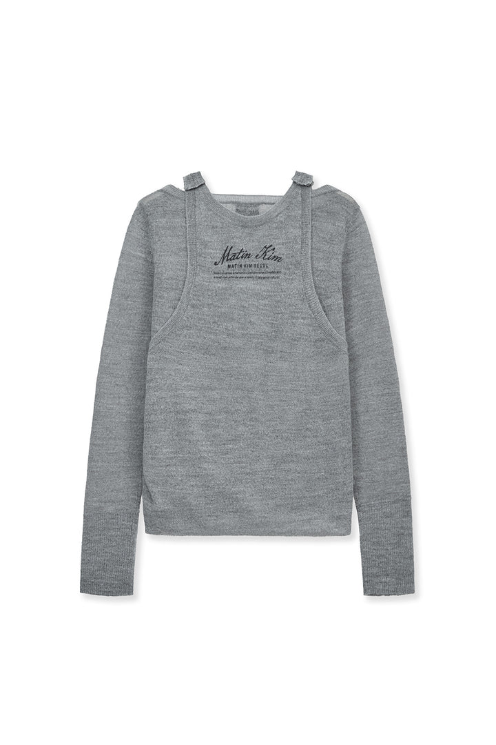 Matinkim Mohair Layered Knit Pullover IN Light Grey
