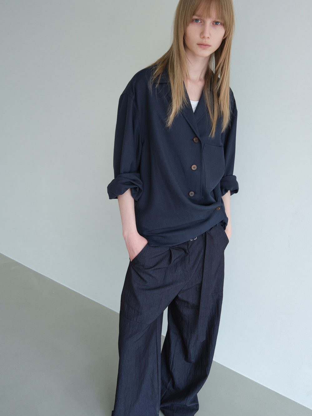 Low Classic Open Collar 2-Way Shirt Navy