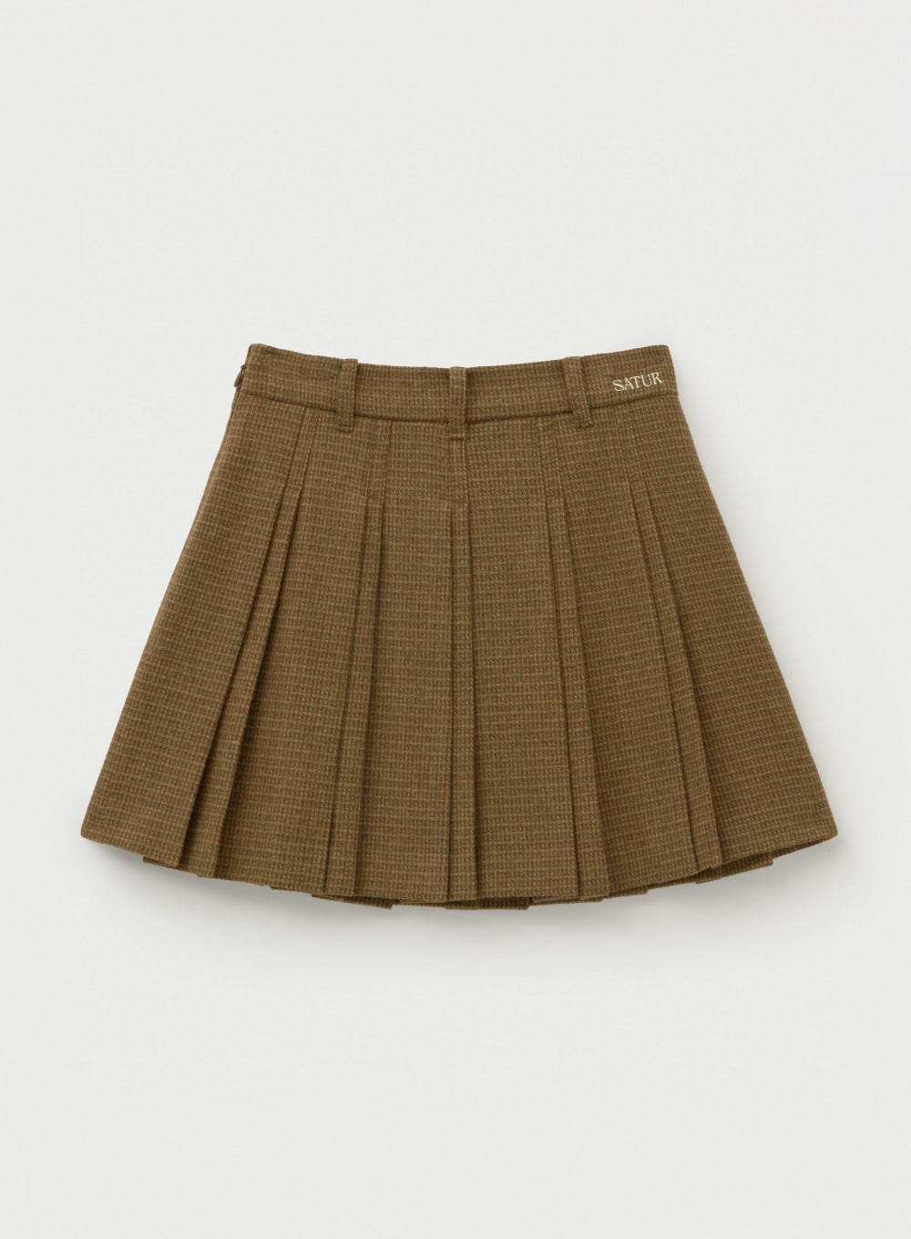 [satur] (W) Check Pleats Mini Skirt - Brown