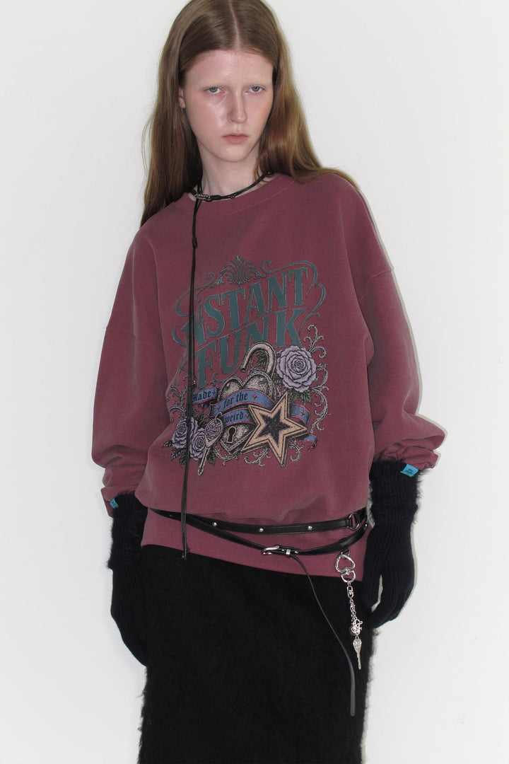 Instantfunk Washed Oversized Sweatshirt - Burgandy