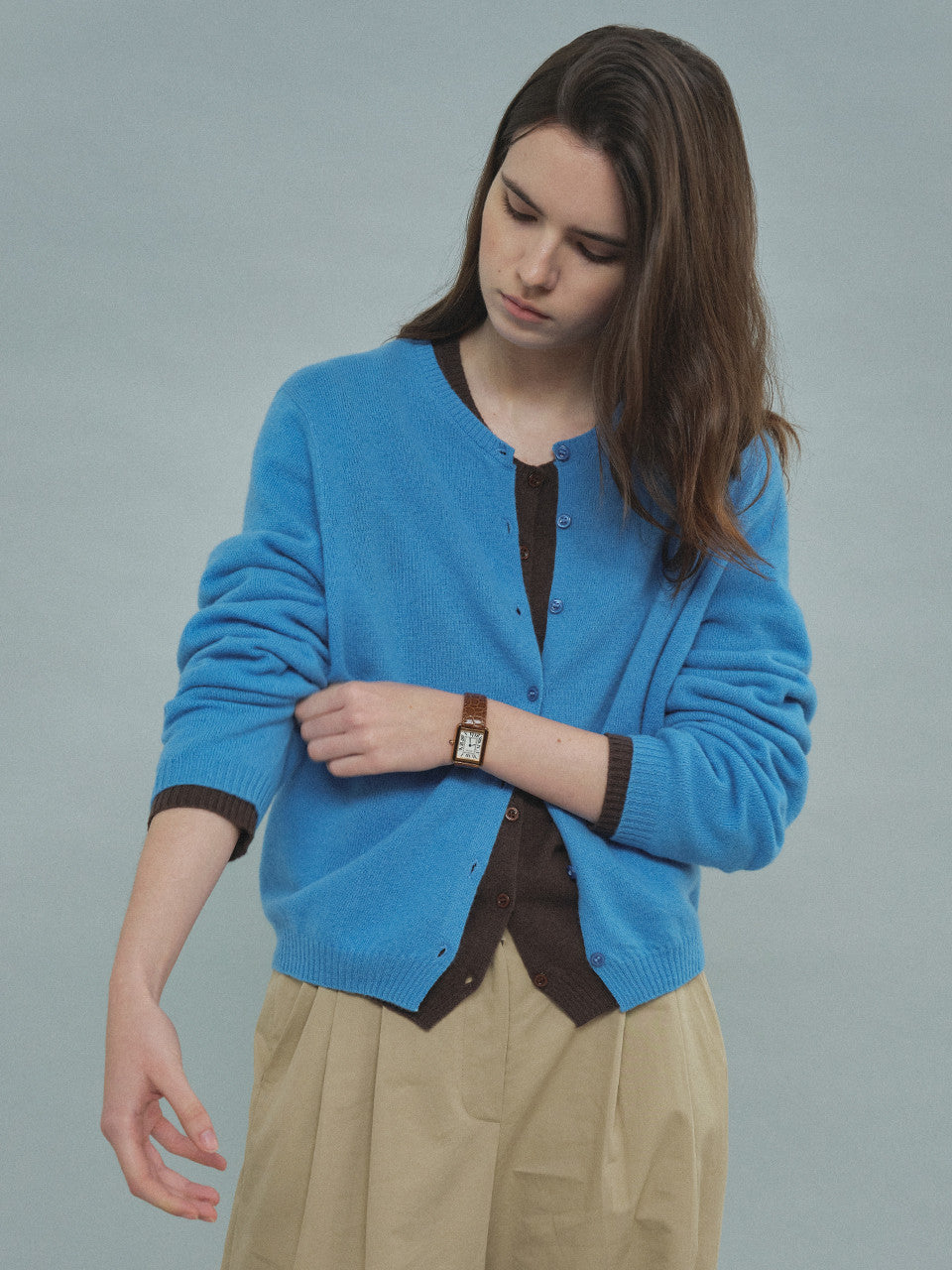 Tillidie Cashmere Blended Wool Cardigan Blue