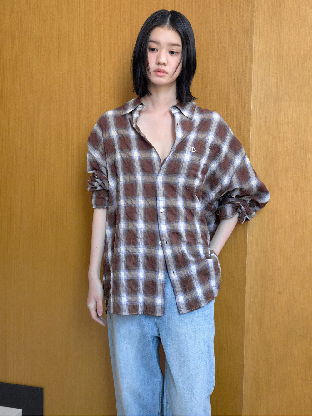 Low Classic Oversized Lc Sheer Checked Shirt Brown