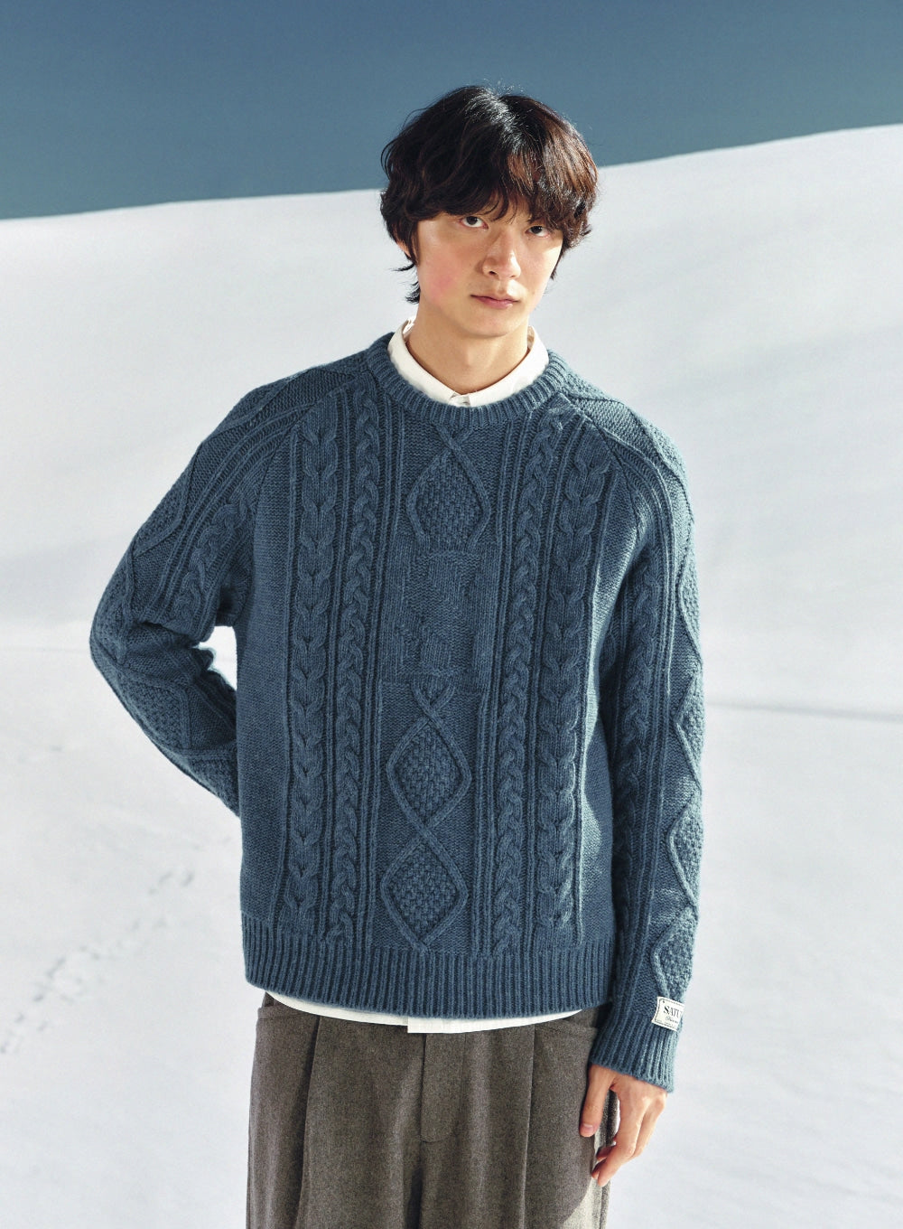 [satur] Big Cable Fisherman Pullover Knit - Blue